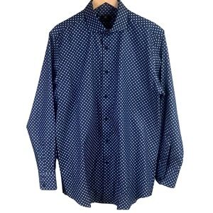 Circle Of Gentlemen Blue White Polka Dot Long Sleeve Button Shirt 42 X 16 1/2